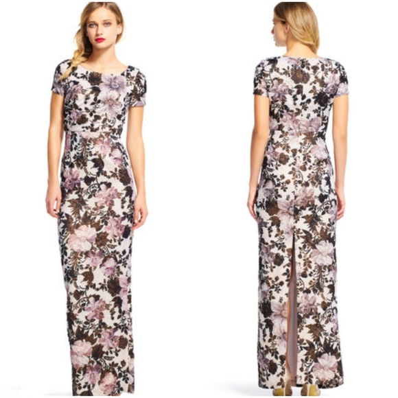 Adrianna Papell Metallic Floral Column Gown - Picture 1 of 4